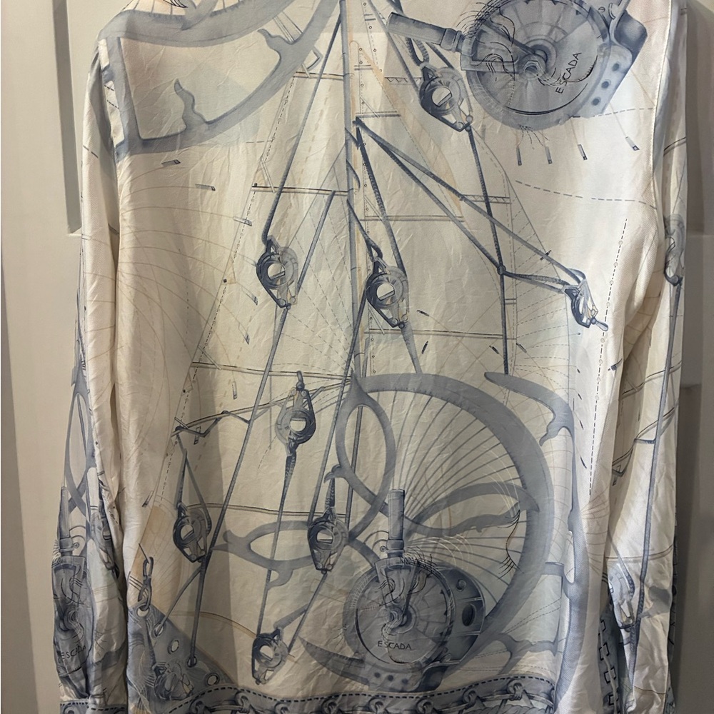 Escada Nautical Print Button Down Silk Shirt - Bl… - image 4